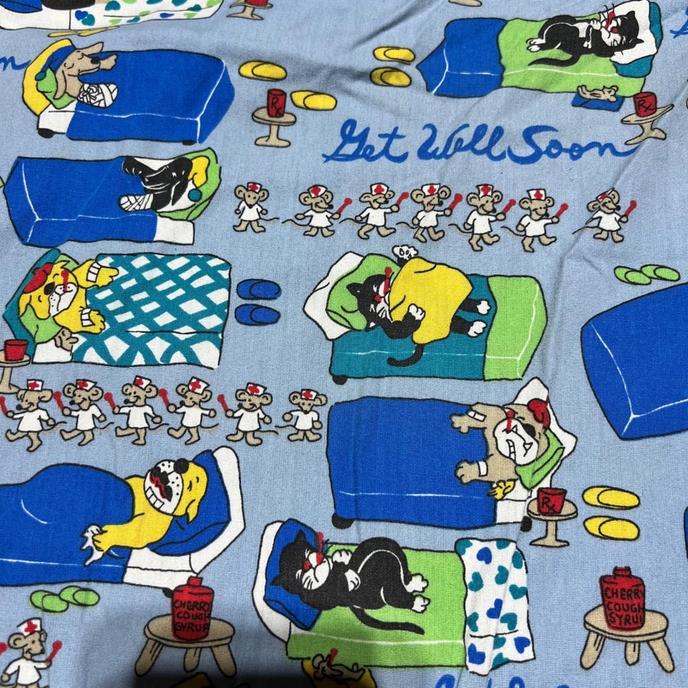Scrubs Station Get Well Soon Cartoon Cats Dogs Mice Scrub Top Blue 3XL Plus Size - Picture 8 of 12